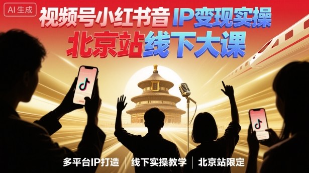 视频号小红书抖音IP变现实操北京站线下大课，40+行业短视频高变现姿势，100+IP高变现实操技术-优优云网创