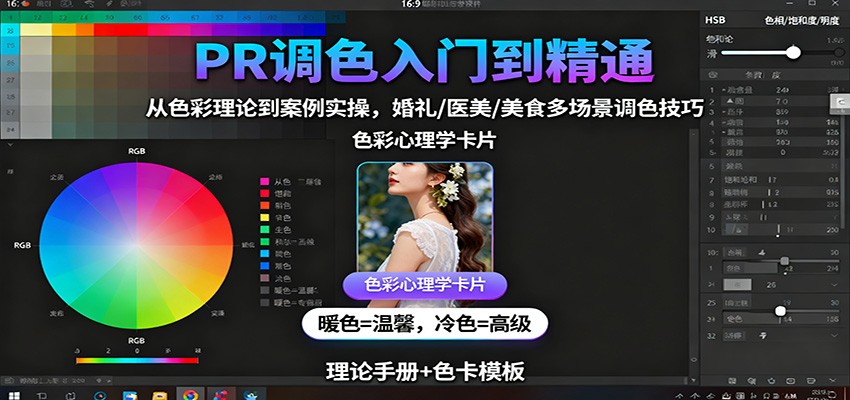 PR调色入门到精通：从色彩理论到案例实操，婚礼/医美/美食多场景调色技巧-优优云网创