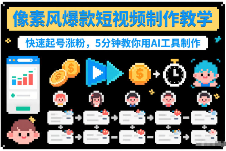 像素风爆款短视频制作教学，快速起号涨粉，5分钟教你用AI工具制作