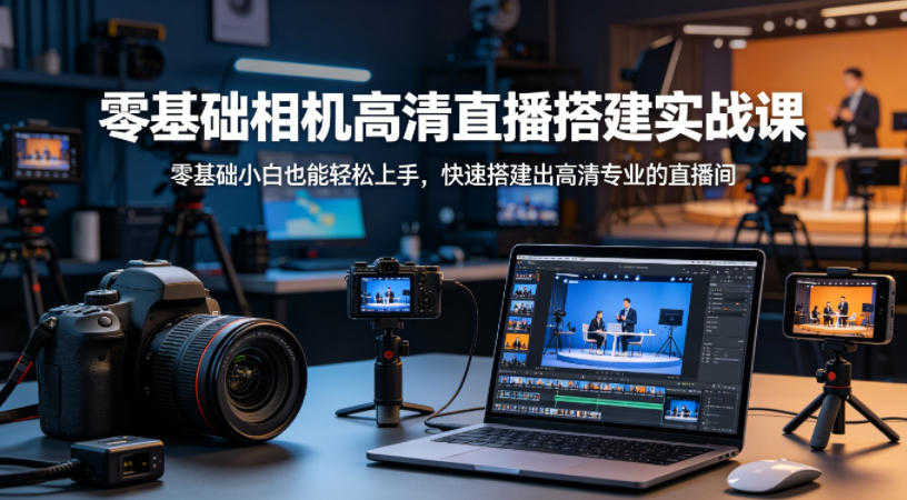 零基础相机高清直播间搭建实战课,小白也能轻松上手,快速搭建出高清专业的直播间