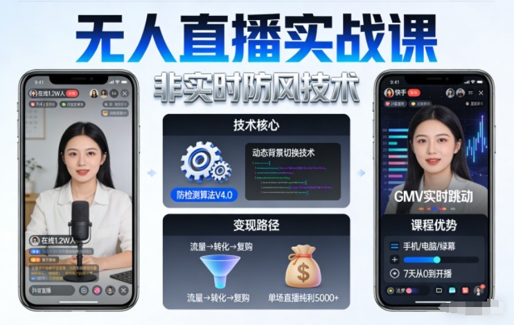宝子哥无人直播实战课,非实时防风技术,聚焦抖音快手等平台直播带货,轻松开启直播变现之路(更新2026年5月10日)-优优云网创