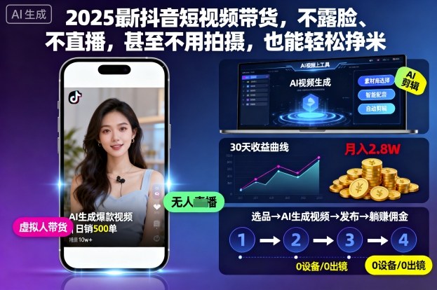 2025最新抖音短视频带货,不露脸、不直播,甚至不用拍摄,也能轻松挣米