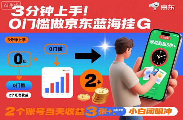 3分钟上手!0门槛做京东蓝海全自动掘金,2个账号当天收益3张+,小白闭眼冲【揭秘】-优优云网创