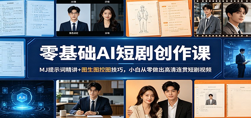零基础AI短剧创作课:MJ提示词精讲+图生图控图技巧,小白从零做出高清连贯短剧视频-优优云网创