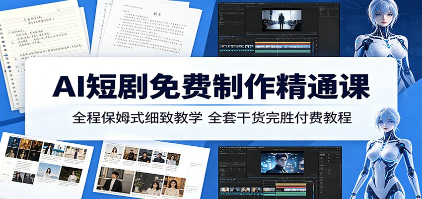 AI短剧免费制作精通课:全程保姆式细致教学,全套干货完胜付费教程-优优云网创