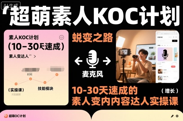 超萌素人KOC计划，10-30天速成的素人变内容达人实操课，适合想做短剧小说推文电商推广的素人入局