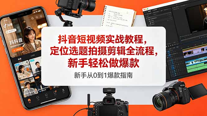 抖音短视频实战教程,定位选题拍摄剪辑全流程,新手轻松做爆款-优优云网创