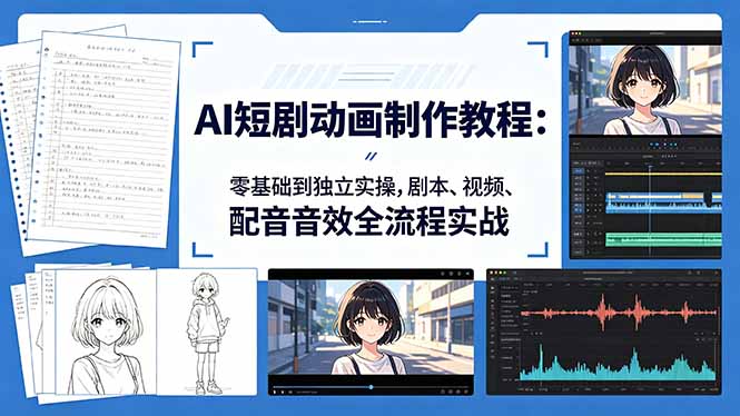 AI短剧动画制作教程:零基础到独立实操,剧本、视频、配音音效全流程实战-优优云网创