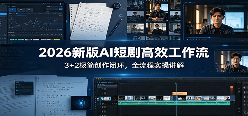 2026新版AI短剧高效工作流:3+2极简创作闭环,全流程实操讲解-优优云网创