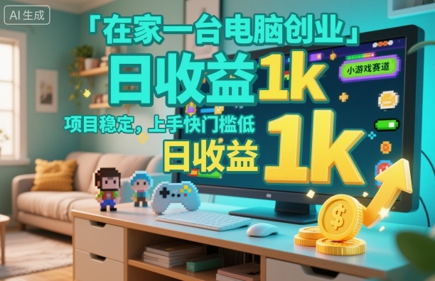 在家一台电脑创业,小游戏赛道,项目稳定,上手快门槛低,日收益1k+【揭秘】-优优云网创