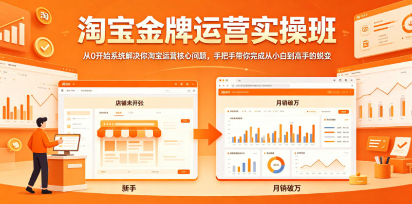 淘宝金牌运营实操班,从0开始系统解决你淘宝运营核心问题,手把手带你完成从小白到高手的蜕变-优优云网创