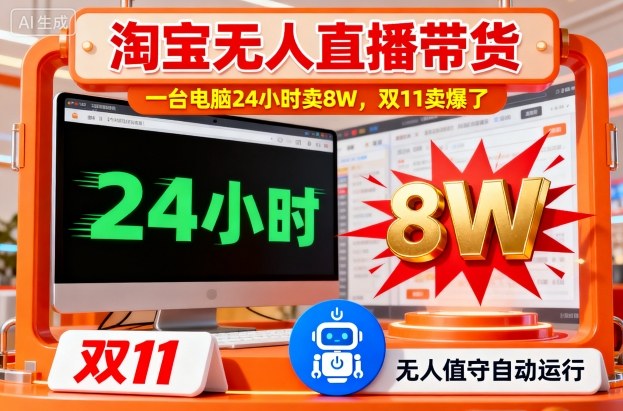 淘宝无人直播带货，一台电脑214小时卖8W，双11卖爆了【揭秘】-优优云网创