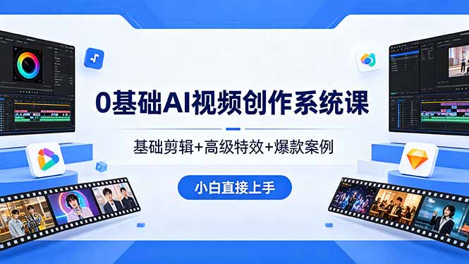 0基础AI视频创作系统课,基础剪辑+高级特效+爆款案例,小白直接上手-优优云网创