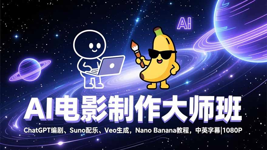 AI电影制作大师班：ChatGPT编剧、Suno配乐、Veo生成，Nano Banana教程，中英字幕|1080P-优优云网创